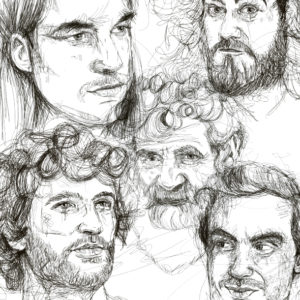 Zeichnung von fünf Männern Ausgabe Talent Grandios Magazin