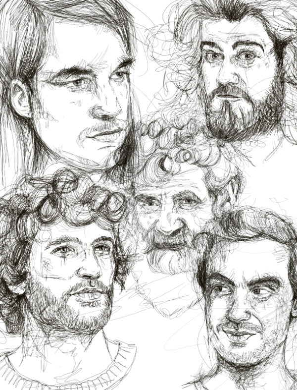 Zeichnung von fünf Männern Ausgabe Talent Grandios Magazin
